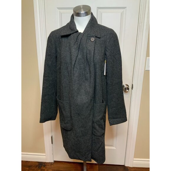 J. Crew Gray Houndstooth 100% Wool Single Button Trench Coat, Size 2 - Picture 1 of 8